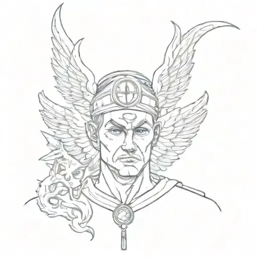 a emergency nurse man with third eye and angel wings and devil horns  tattoo design idea