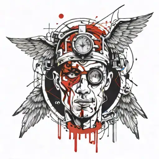emergency nurse man with third eye and angel wings and devil horns  tattoo design idea