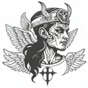 emergency nurse man with third eye and angel wings and devil horns  tattoo design idea