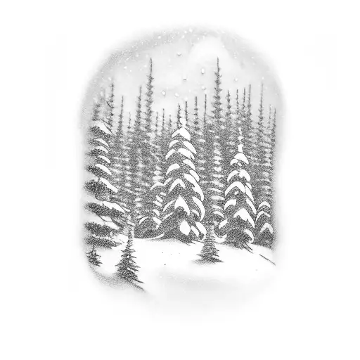 create a arm bracelet style tattoo snowfall with snowy pines tattoo design idea