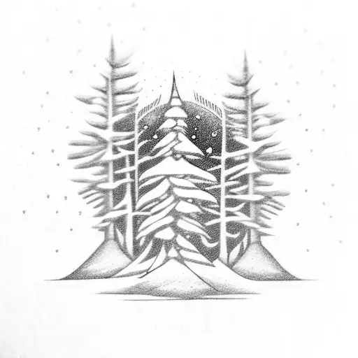 create a women's bracelet style tattoo snowfall with snowy pines tattoo design idea
