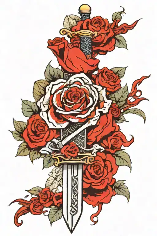 Sword and Roses blood tattoo design idea