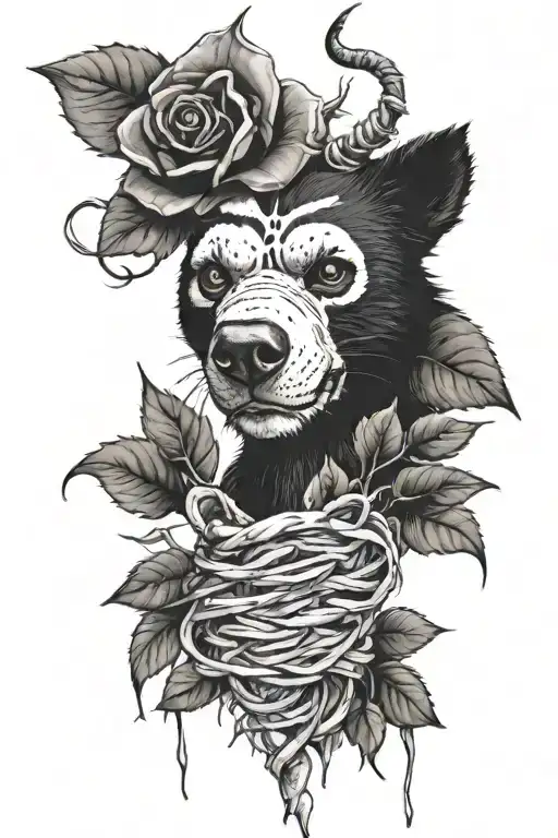 dead roses, barbed wire and a tasmanian devil horns tattoo design idea