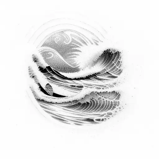 surfboard inside a wave tattoo design idea