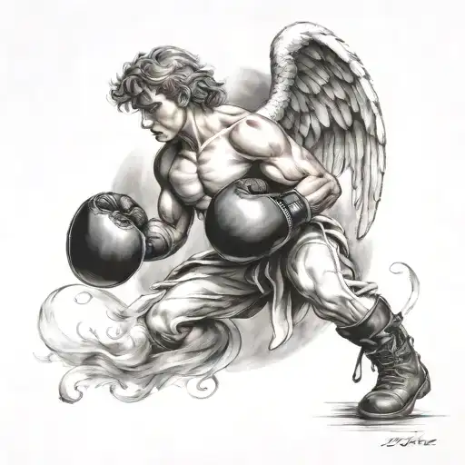 angel flying with boxing gloves on tattoo design idea