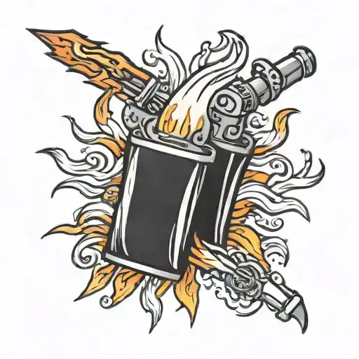 dynamite , lighter, fire flames tattoo design idea