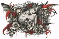 sexy, unique tramp stamp tattoo with nursing elements like blood, bones, etc tattoo design idea