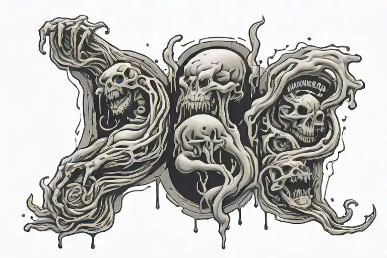 Slime ripping out the arm and displaying three dates of birth: 2016, 2022 and 2024  tattoo design idea