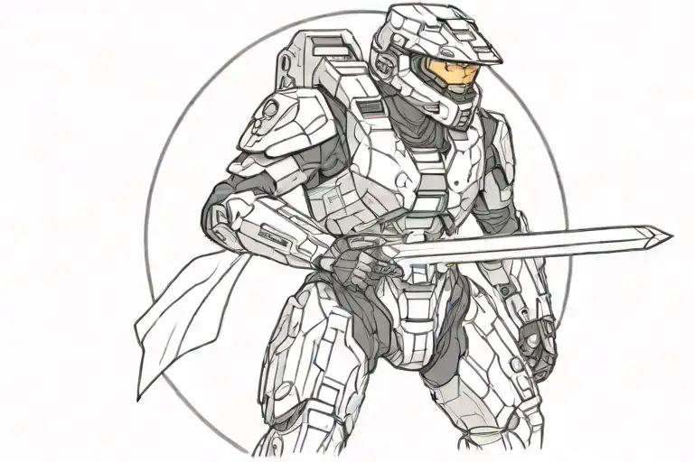 halo master chief with kirito's sword, a doctor tattoo design idea