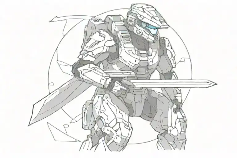 halo master chief with kirito's sword, a doctor tattoo design idea