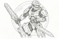 halo master chief with kirito's sword, a doctor tattoo design idea