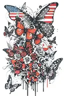 butterflies, flowers, robots, and American flag  tattoo design idea