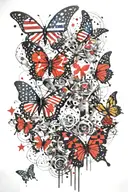 butterflies, flowers, robots, and American flag  tattoo design idea