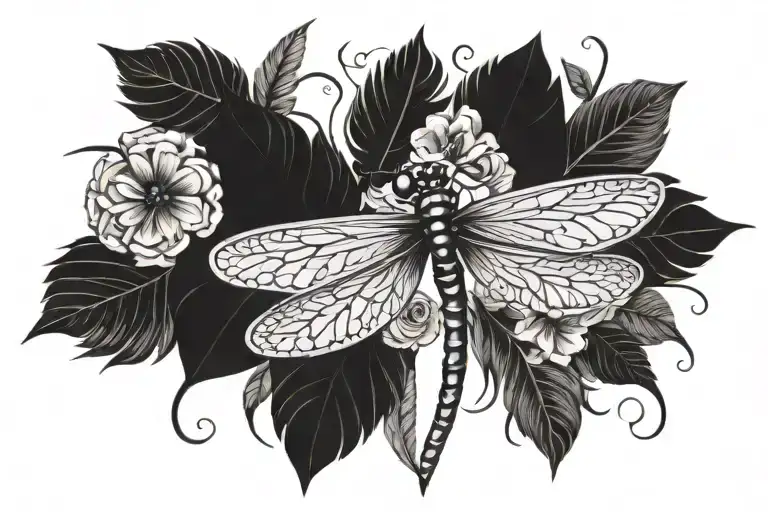 Feather Dragonfly Butterfly tattoo design idea