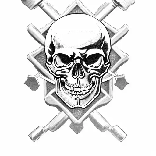 A skull with a  weight plate head    and crossbones barbell }design tattoo design idea