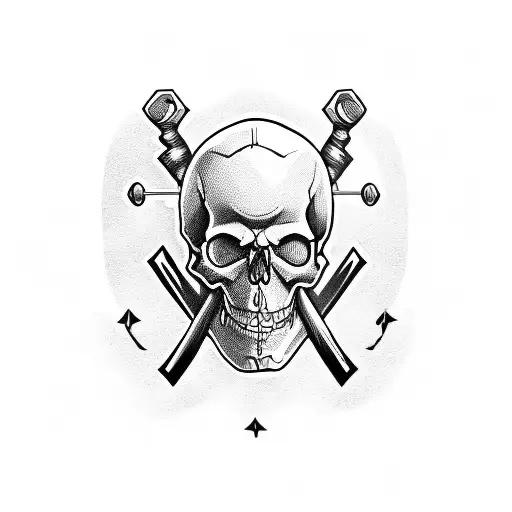 A skull with a barbell head  form and crossbones design tattoo design idea