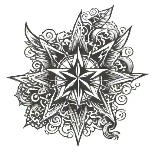 an 8 pointed star with wings tattoo design idea