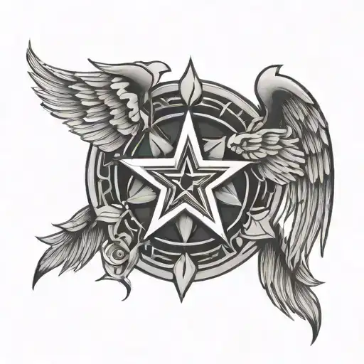 an 8 pointed star with wings tattoo design idea
