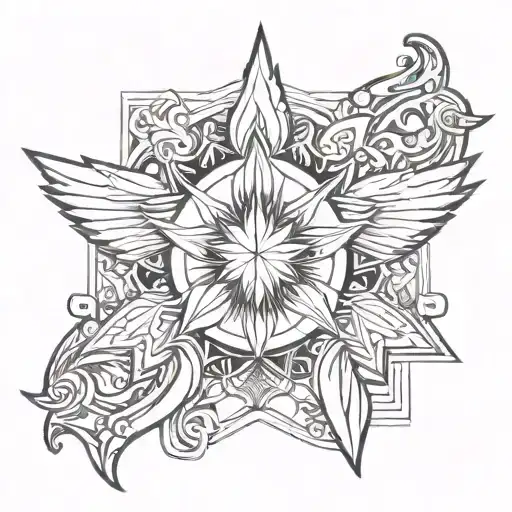 an 8 pointed star with wings tattoo design idea