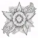 an 8 pointed star with wings tattoo design idea