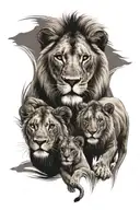 Lion with lioness and 2 cubs    tattoo design idea