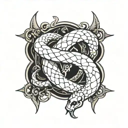 old school snake intertwined in dagger piercing tattoo design idea