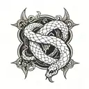 old school snake intertwined in dagger piercing tattoo design idea