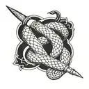 old school snake intertwined in dagger piercing tattoo design idea
