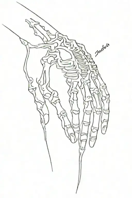 fine line spine tattoo with a skeleton hand  tattoo design idea