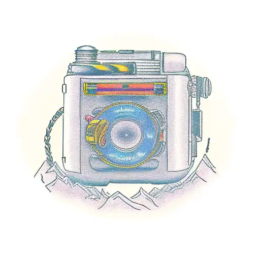 A traditional-style tattoo of a vintage Sony Walkman intertwined with hiking gear, symbolizing the client's love for both music and outdoor adventures tattoo design idea