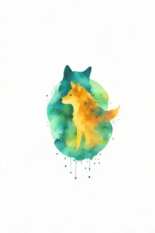 Two small wolves reflected on a river, howling at a blue moon and above the moon the constellation of Libra  tattoo design idea