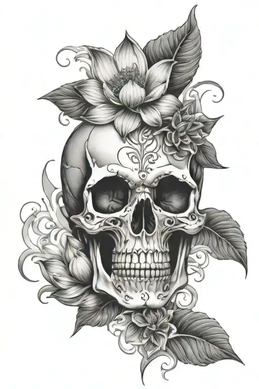 skull with smoke and lotus flower tattoo design idea