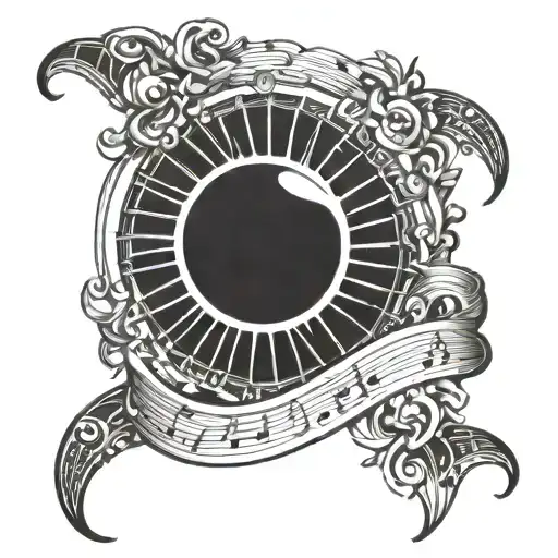 solar eclipse with music notes tattoo design idea