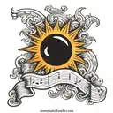 solar eclipse with music notes tattoo design idea