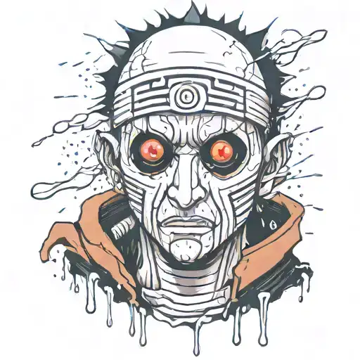 obito crying with broken mask surrounded my rain falling tattoo design idea