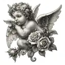 2 cherubs playing with roses  tattoo design idea