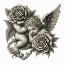 2 cherubs playing with roses  tattoo design idea