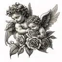 2 cherubs playing with roses  tattoo design idea