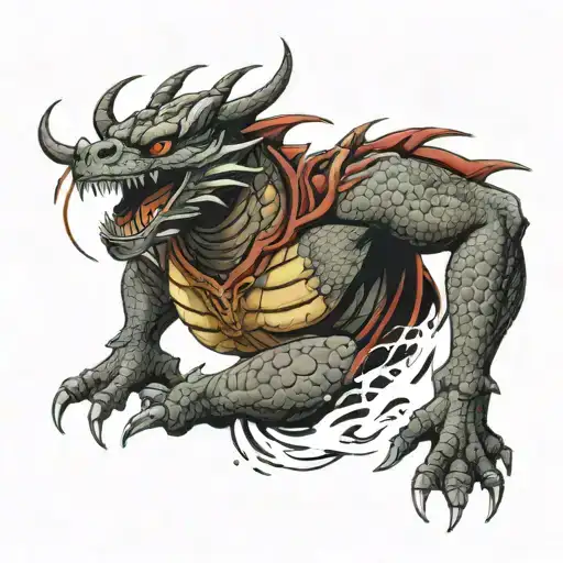 dragon fighter ninja tattoo design idea