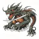 dragon fighter ninja tattoo design idea