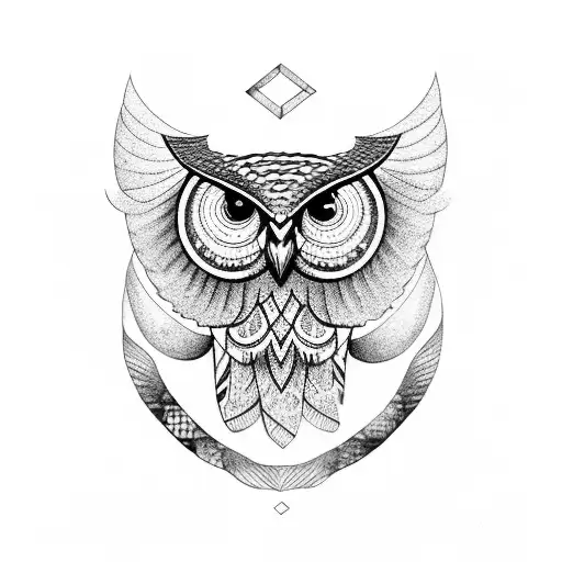 owl snake tree geometric pattern in wings  tattoo design idea
