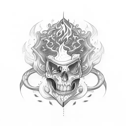coffin with fire tattoo design idea