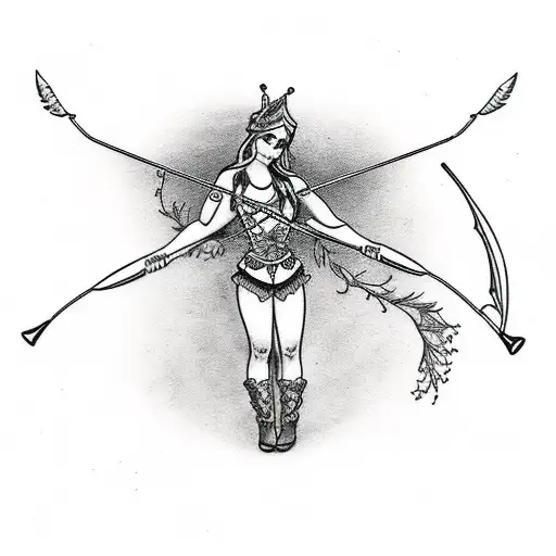 nature goddess with bow and arrow tattoo design idea