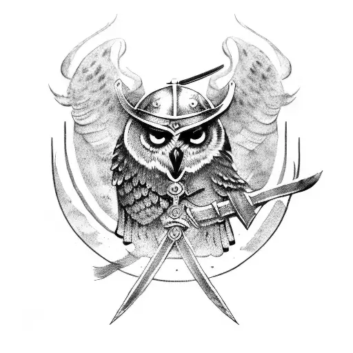 viking soldier holding owl tattoo design idea