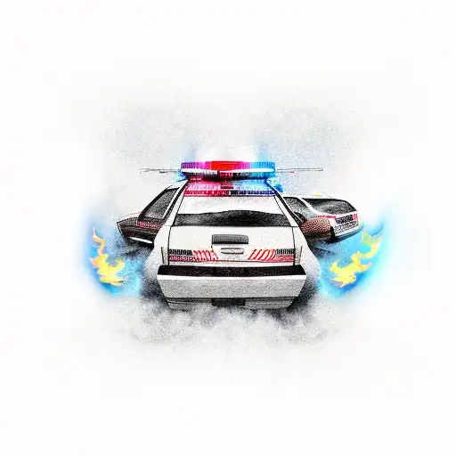 burning police car completly damaged of getting hit tattoo design idea