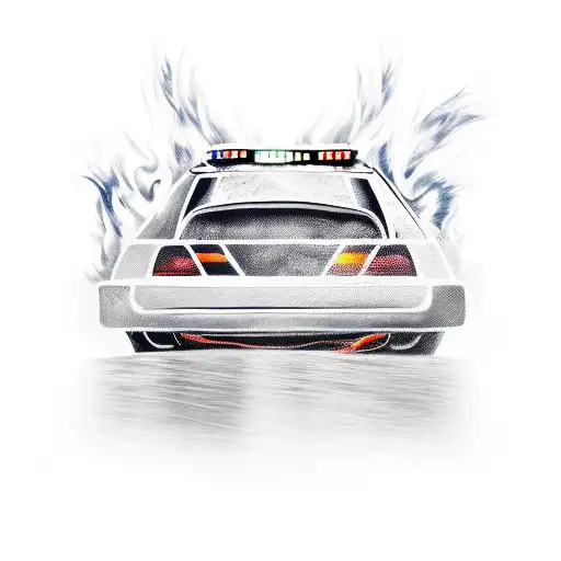 burning police car completly damaged tattoo design idea