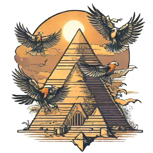 Birds and Amon RA pyramide Sonnenuntergang tattoo design idea