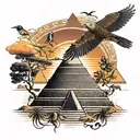 Birds and Amon RA pyramide Sonnenuntergang tattoo design idea