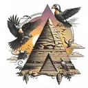 Birds and Amon RA pyramide Sonnenuntergang tattoo design idea