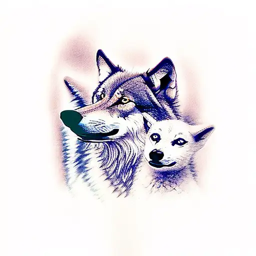 wolf and 2 cubs  tattoo design idea